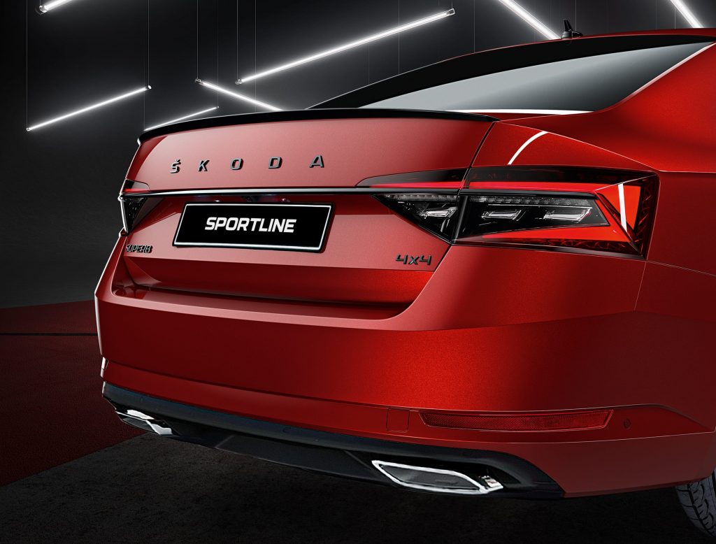 Red SKODA Superb Sportline hatch rear