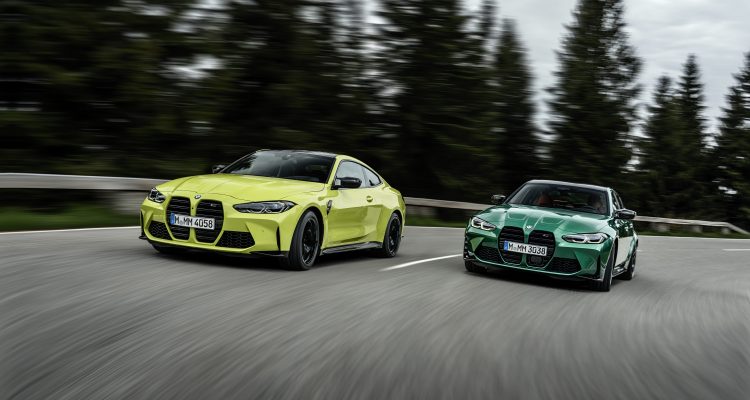 2021 BMW M3 Green and Yellow BMW M4 driving