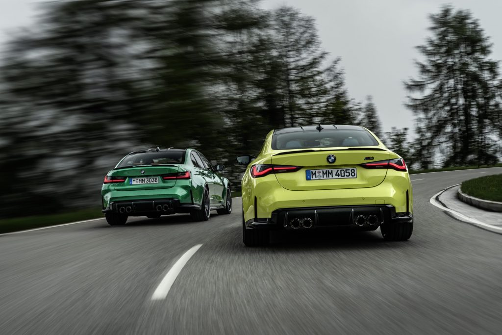 2021 BMW M3 Green and Yellow BMW M4 rear