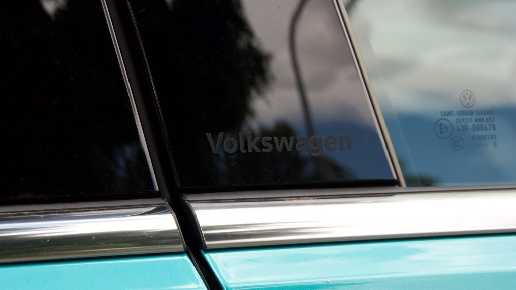 Volkwagen logo on b-pillar of 2020 Volkswagen T-Roc 85TSI Style 