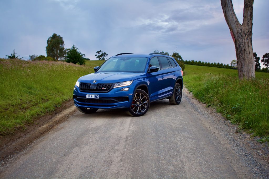 Blue Skoda Kodiaq RS front