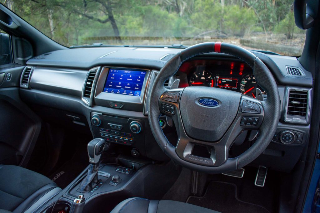 Blue Ford Ranger Raptor interior