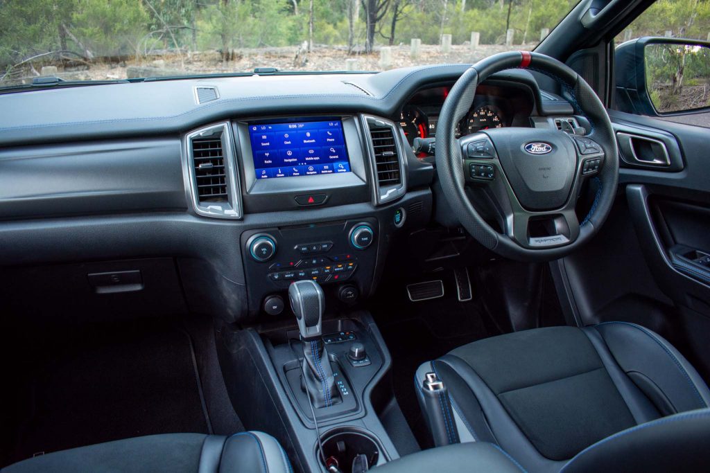 Blue Ford Ranger Raptor interior